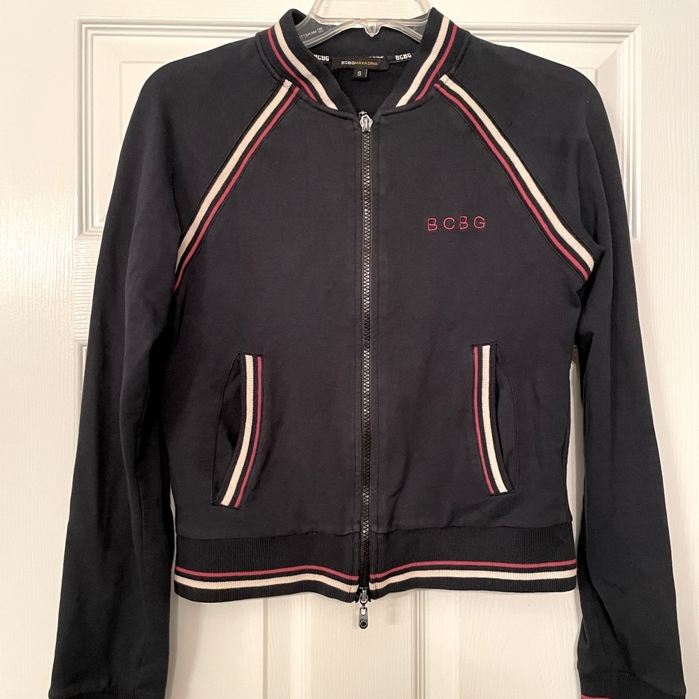 BCBG  MAXAZRIA  full-zip woman’s blue active track jacket with pockets size S